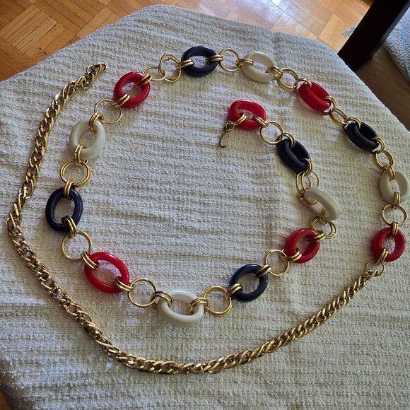 Vintage Accessories - Vintage Nautical Tone Link Belt with Gold Hardware